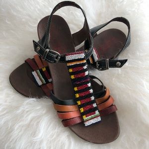 PIKOLINOS -7- Beautiful Boho Leather & Beaded Sandal in multicolour